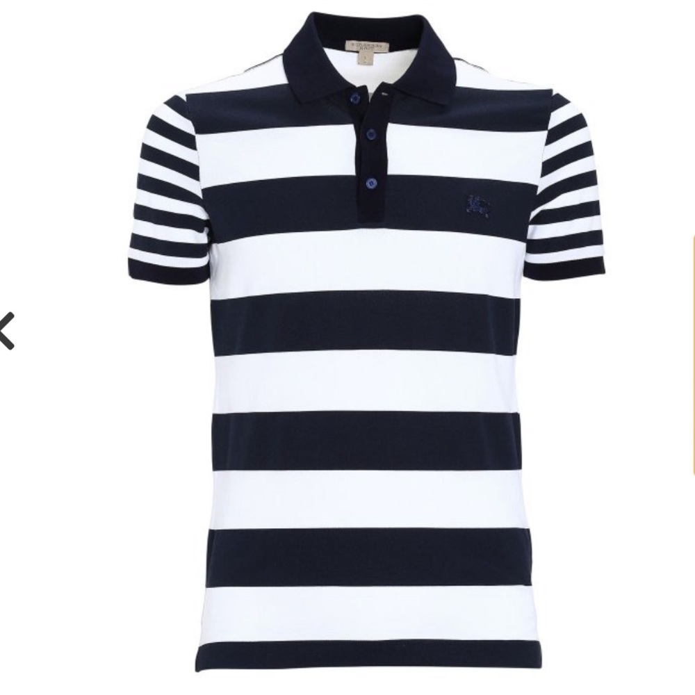 Burberry Brit Striped Polo with 3D Logo White Indigo Size Small